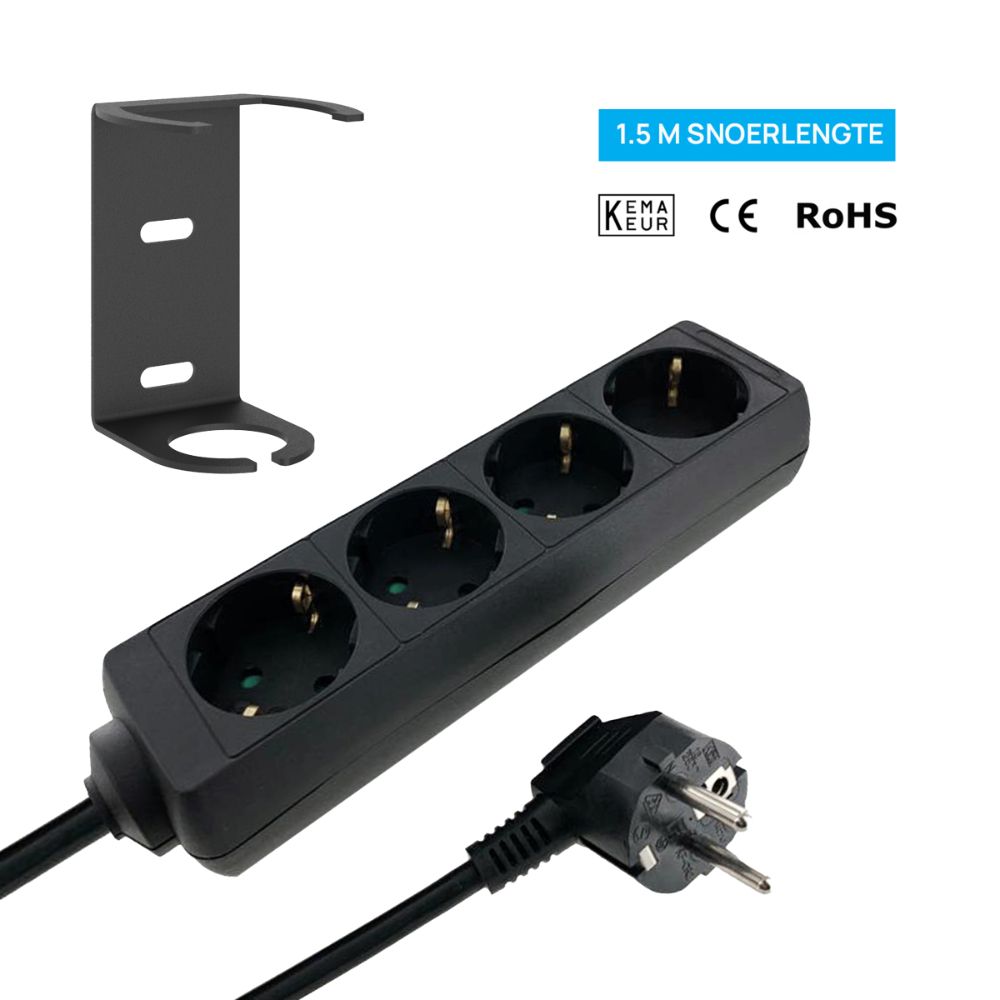 CHU04 + Tafelcontactdoos 4-voudig Randaarde 150cm (Zwart)
