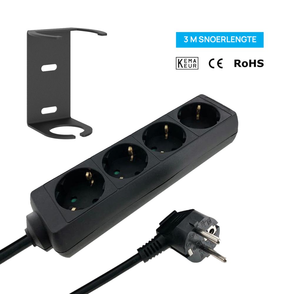 CHU04 + Tafelcontactdoos 4-voudig Randaarde 300cm (Zwart)
