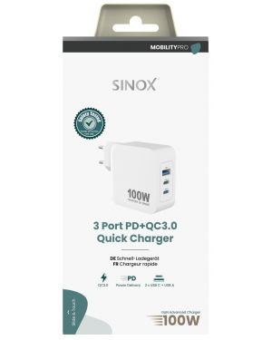MOBILITY POWER - Lichtnetadapter 2xUSB-C 1xUSB-A PD100W, White