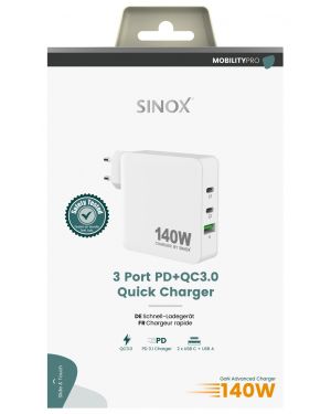 MOBILITY POWER - Lichtnetadapter 2xUSB-C 1xUSB-A PD140W, White