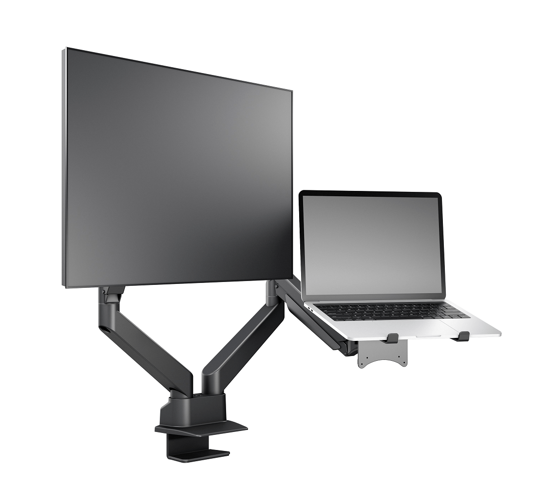 Monitorsteun - VESA Gas Lift Arm Dual Arm met Laptop Houder [zwart]