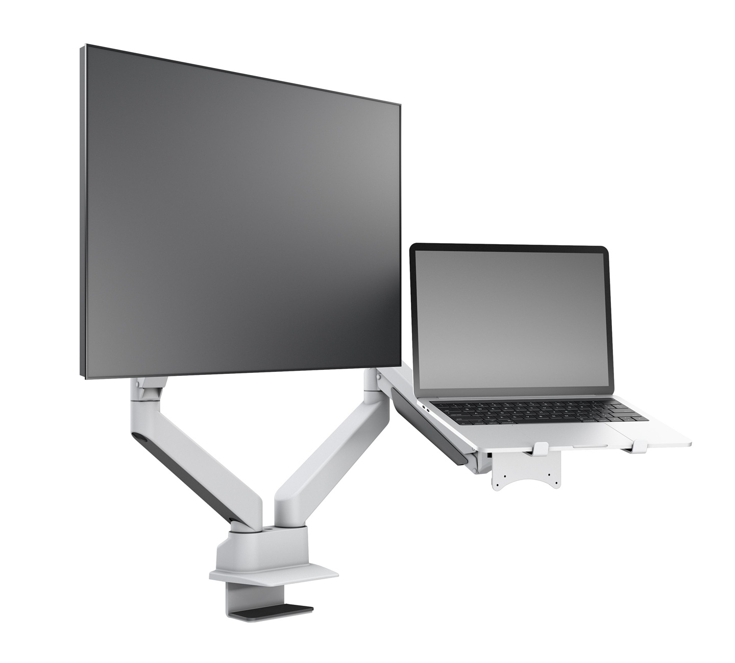 Monitorsteun - VESA Gas Lift Arm Dual Arm met Laptop Houder [wit]