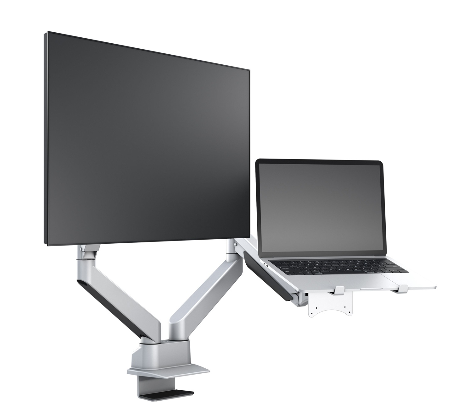 Monitorsteun - VESA Gas Lift Arm Dual Arm met Laptop Houder [zilver]