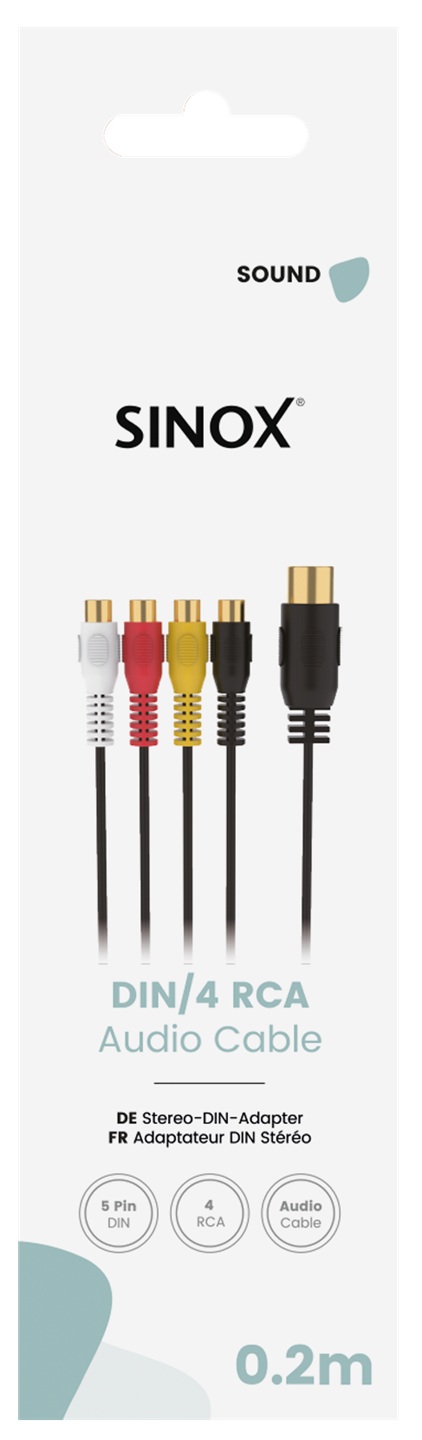 SOUND GO - Verloopkabel 5 polig DIN - 4xRCA [female] 0,2 mtr.