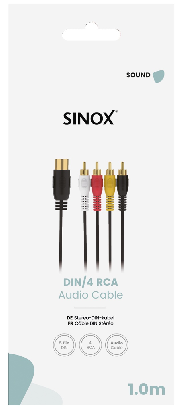SOUND GO - Aansluitkabel 5 polig DIN - 4xRCA 1 mtr.