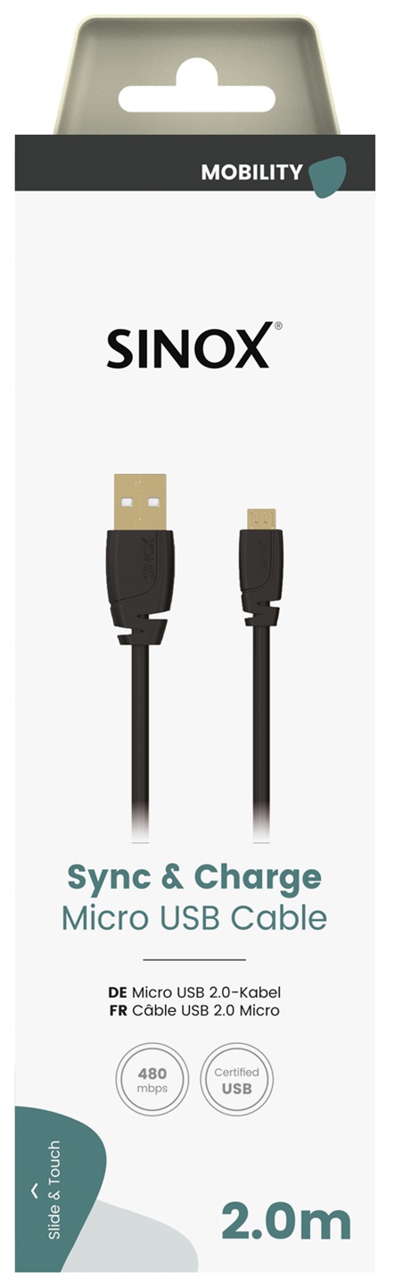 MOBILITY SELECT - USB-A > Micro USB aansluitkabel. 2 mtr. [zwart]