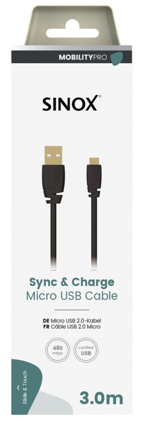 MOBILITY SELECT - USB-A > Micro USB aansluitkabel. 3 mtr. [zwart]