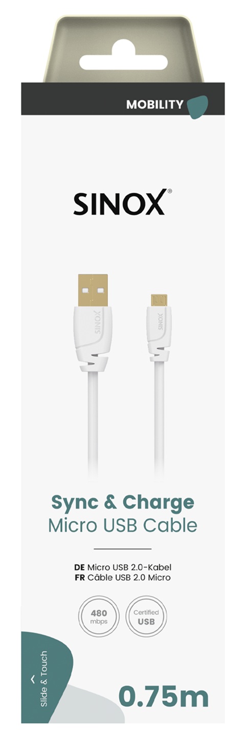 MOBILITY SELECT - USB-A > Micro USB aansluitkabel. 0.75 mtr. [wit]