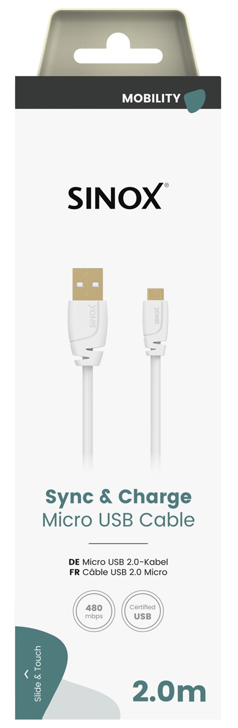 MOBILITY SELECT - USB-A > Micro USB aansluitkabel. 2 mtr. [wit]
