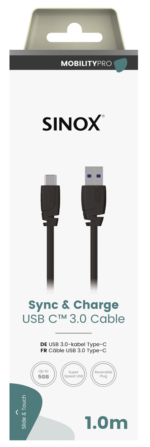 MOBILITY PRO - Aansluitkabel USB C (v3.0) - USB A 1 mtr. [zwart]