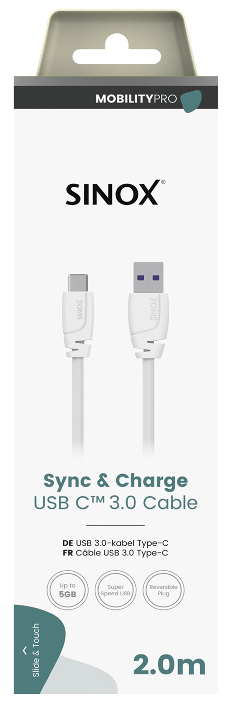 MOBILITY PRO - Aansluitkabel USB C (v3.0) - USB A 2 mtr. [wit]