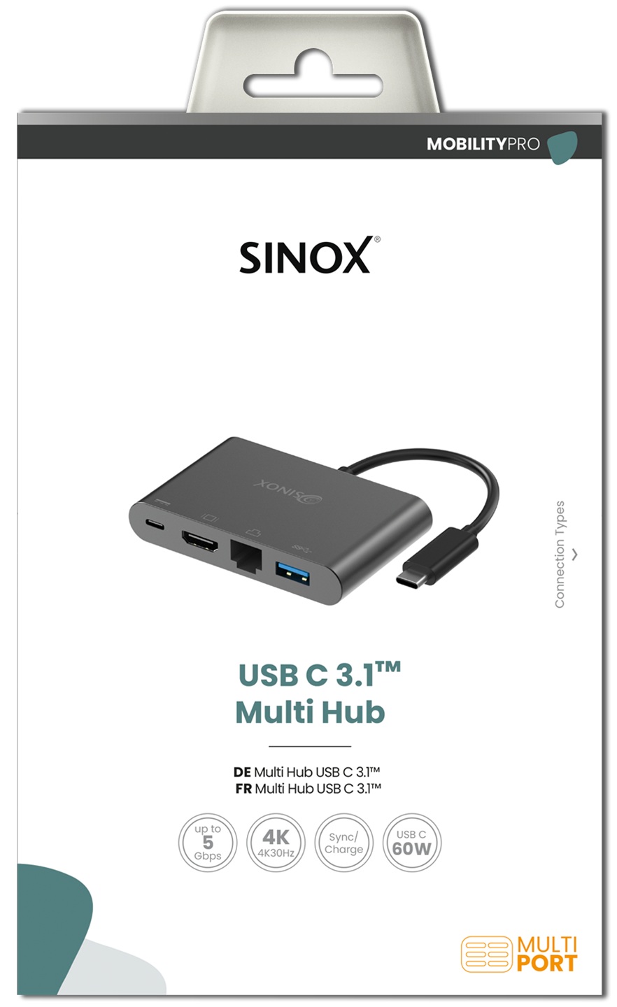 MOBILITY PRO - USB C Multi Hub: USB C USB 3.1C+USB 3.0A+HDMI+RJ45,0.15m