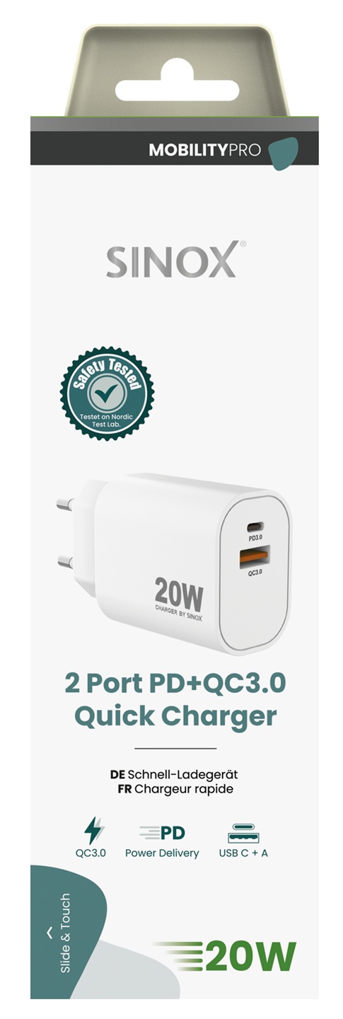 MOBILITY POWER - Lichtnetadapter USB-A+USB-C 20W