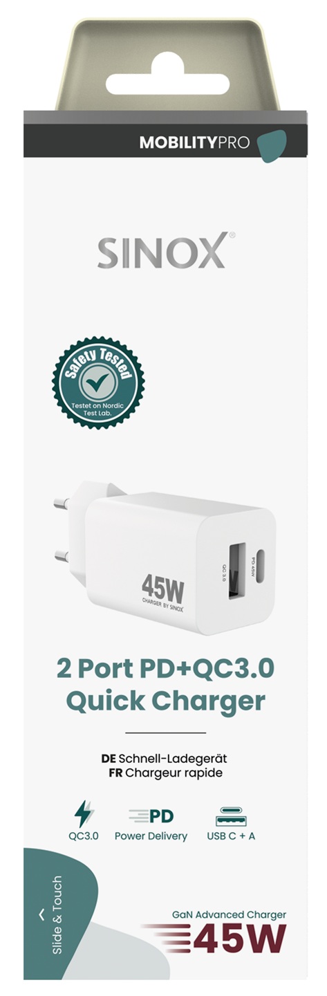 MOBILITY POWER - Lichtnetadapter USB-A+USB-C PD45W