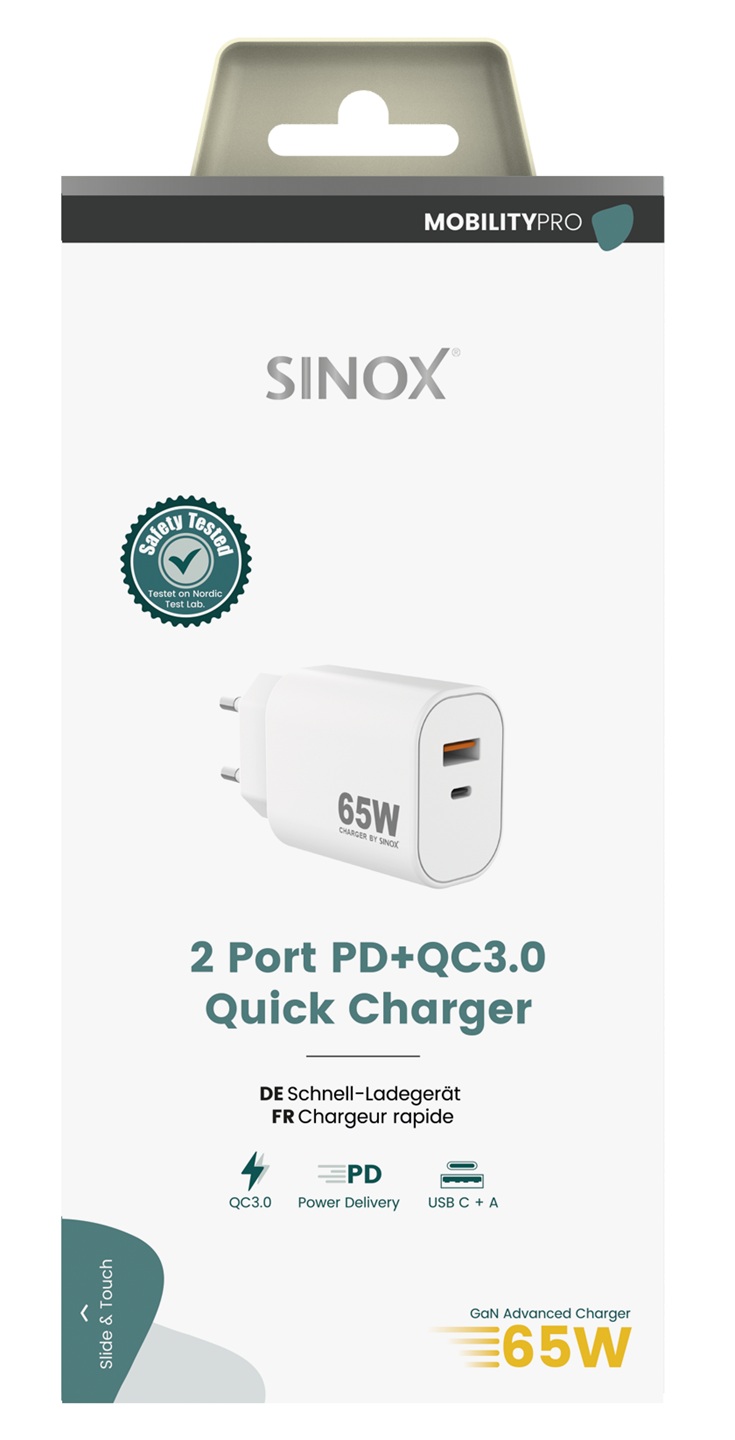 MOBILITY POWER - Lichtnetadapter USB-A+USB-C PD 65W